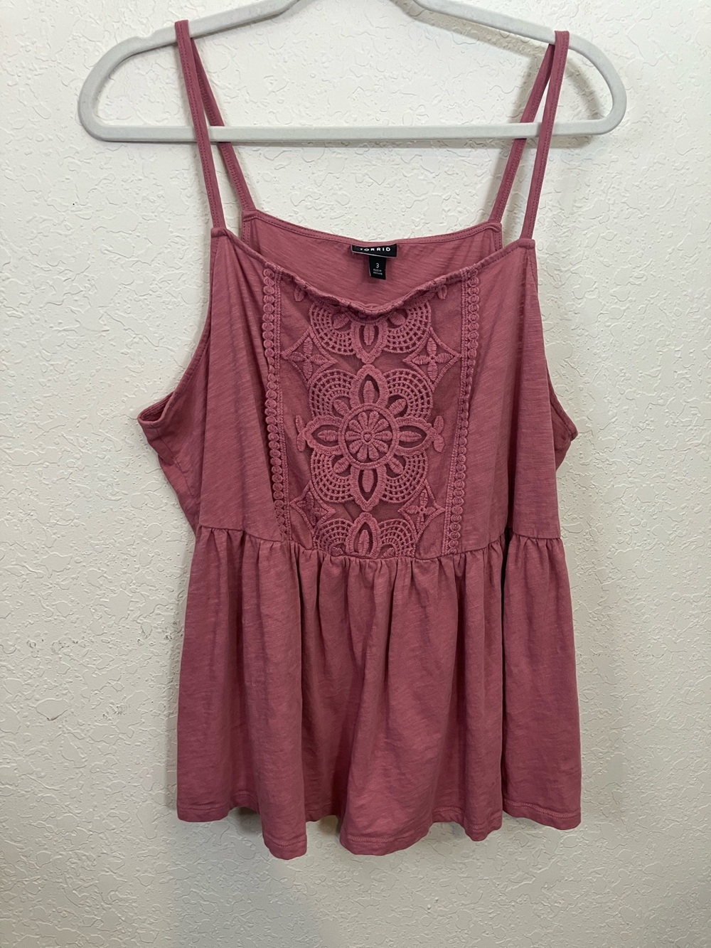 Torrid Rose Pink Crochet-Front Spaghetti Strap Tank